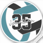 ティール（緑がかった色）ブラックバレーボールチームカラー シール (正面)