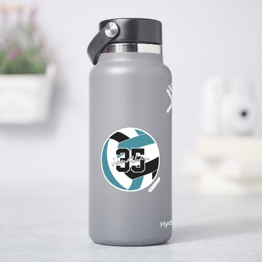 ティール（緑がかった色）ブラックバレーボールチームカラー シール (HydroFlask)