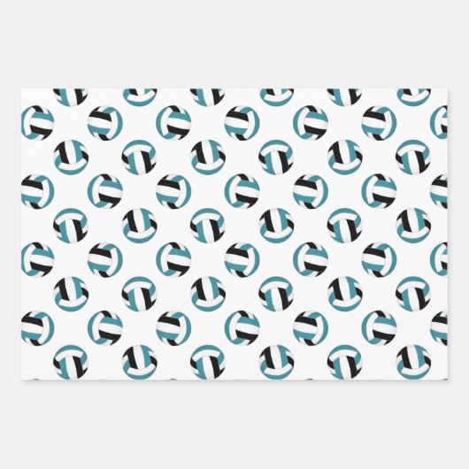 ティール(緑がかった色)ブラックバレーボールパターンすべての大事な行事 ラッピングペーパーシート (正面3)