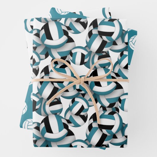 ティール(緑がかった色)ブラックバレーボールパターンすべての大事な行事 ラッピングペーパーシート (インサイチュ)