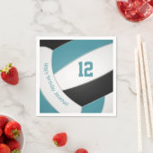 ティール（緑がかった色）ブラックバレーボールプレイヤーキッズハッピーバースデー スタンダードカクテルナプキン (インサイチュ)