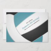 ティール(緑がかった色)ブラックバレーボール女子バースデーパーティー 招待状 (正面)