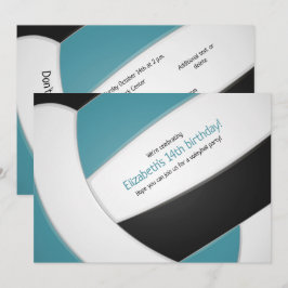 ティール（緑がかった色）ブラックバレーボール女子バースデーパーティー 招待状