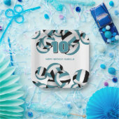 ティール（緑がかった色）ブラックバレーボール子供の誕生日パーティー ペーパープレート (パーティー)