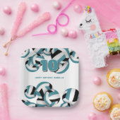 ティール（緑がかった色）ブラックバレーボール子供の誕生日パーティー ペーパープレート (パーティー)