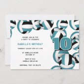 ティール（緑がかった色）ブラックバレーボール少年少女の誕生日パーティー 招待状 (正面)