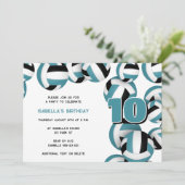 ティール（緑がかった色）ブラックバレーボール少年少女の誕生日パーティー 招待状 (スタンド正面)