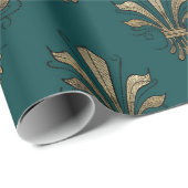 ティール（緑がかった色）&ブラックパリ（紋章の）フラ・ダ・リ ラッピングペーパー (ロールコーナー)