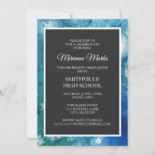 ティール（緑がかった色）ブラックフォト卒業大学トランクパーティー 招待状 (裏面)