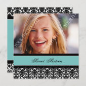 ティール（緑がかった色）ブラックフォト16thバースデーパーティ招待状 招待状 (正面/裏面)