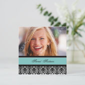 ティール（緑がかった色）ブラックフォト16thバースデーパーティ招待状 招待状 (スタンド正面)