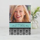 ティール（緑がかった色）ブラックフォト21歳誕生日パーティの招待状 招待状 (スタンド正面)