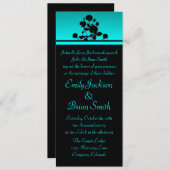 ティール（緑がかった色）ブラックフローラカスタムウェディング招待状 招待状 (正面/裏面)