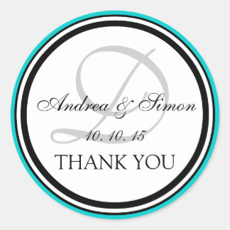 ティール(緑がかった色)ブラックモノグラム結婚D's Thank You ラウンドシール