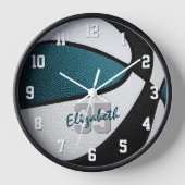 ティール（緑がかった色）ブラック女子ボーイズバスケッパーソナライズされたプ 壁時計 (正面)