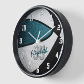 ティール（緑がかった色）ブラック女子ボーイズバスケッパーソナライズされたプ 壁時計 (傾斜)