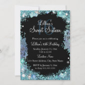 ティール（緑がかった色）ブラック海ジュエルスウィート16誕生日招待状 招待状 (正面)