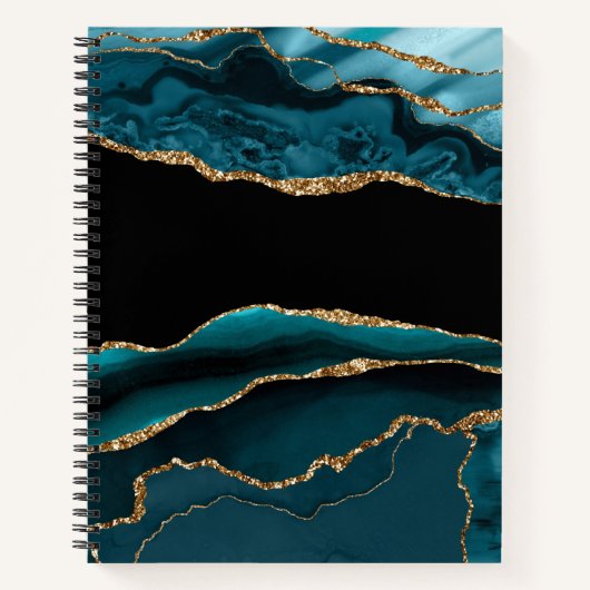 ティール（緑がかった色）ブラック金ゴールドアガートルック ノートブック (正面)