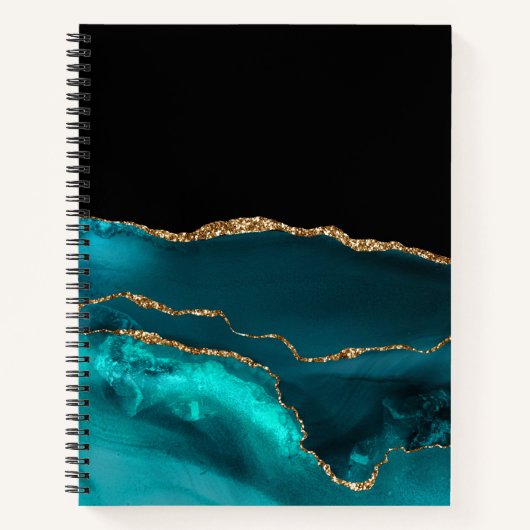 ティール（緑がかった色）ブラック金ゴールドアガートルック ノートブック (正面)