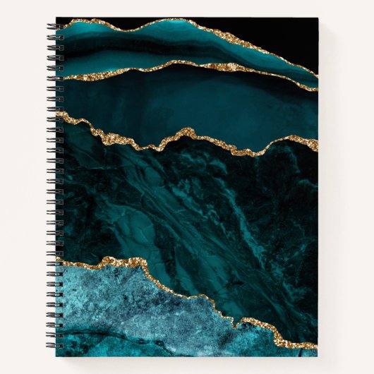 ティール（緑がかった色）ブラック金ゴールドアガートルック ノートブック (正面)