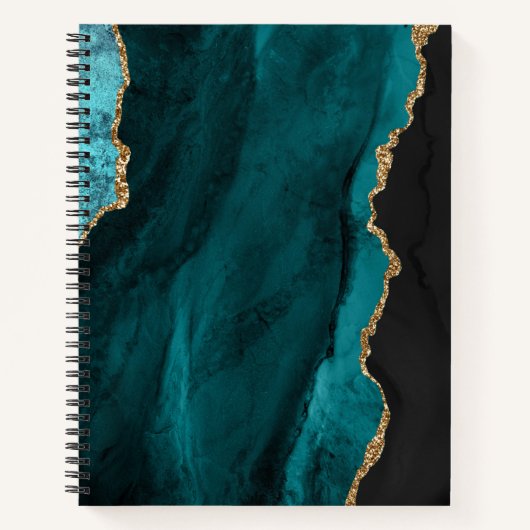 ティール（緑がかった色）ブラック金ゴールドアガートルック ノートブック (正面)