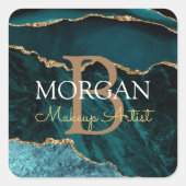 ティール(緑がかった色)ブラック金ゴールドアゲイトDIYネームモノグラム職業 スクエアシール (正面)