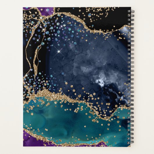 ティール(緑がかった色)ブラック金ゴールドアゲートモノグラムラグジュアモダンリー プランナー手帳 (裏面)