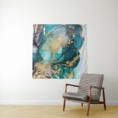 ティール(緑がかった色)ブラック金ゴールドアルコールインク流体Artabstract,art, タペストリー (インサイチュ(横))