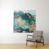 ティール(緑がかった色)ブラック金ゴールドアルコールインク流体Artabstract,art, タペストリー (インサイチュ)