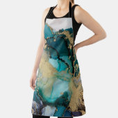 ティール(緑がかった色)ブラック金ゴールドアルコールインク液体アータブストラクト,アート, エプロン (インサイチュ)