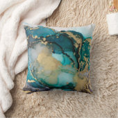 ティール(緑がかった色)ブラック金ゴールドアルコールインク液体アータブストラクト,アート, クッション (ブランケット)