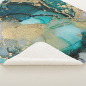 ティール(緑がかった色)ブラック金ゴールドアルコールインク液体アータブストラクト,アート, シェルパブランケット (3/4)