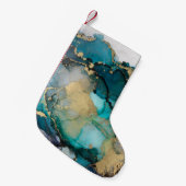 ティール（緑がかった色）ブラック金ゴールドアルコールインク液体アータブストラクト，アート， スモールクリスマスストッキング (正面 (吊り時))