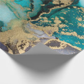 ティール(緑がかった色)ブラック金ゴールドアルコールインク液体アータブストラクト,アート, ラッピングペーパー (角)