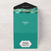 ティール（緑がかった色）ブラック金ゴールド大理石灰エレガント婚約 オールインワン招待状 (外側)