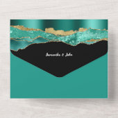 ティール（緑がかった色）ブラック金ゴールド大理石灰エレガント婚約 オールインワン招待状 (裏面)