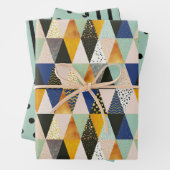 ティール(緑がかった色)ブラック金ゴールド幾何学的水玉模様ストライプ ラッピングペーパーシート (インサイチュ)