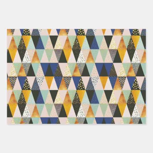 ティール(緑がかった色)ブラック金ゴールド幾何学的水玉模様ストライプ ラッピングペーパーシート (正面)