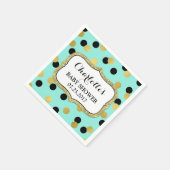 ティール（緑がかった色）ブラック金ゴールド紙吹雪ベビーシャワー スタンダードカクテルナプキン (角)