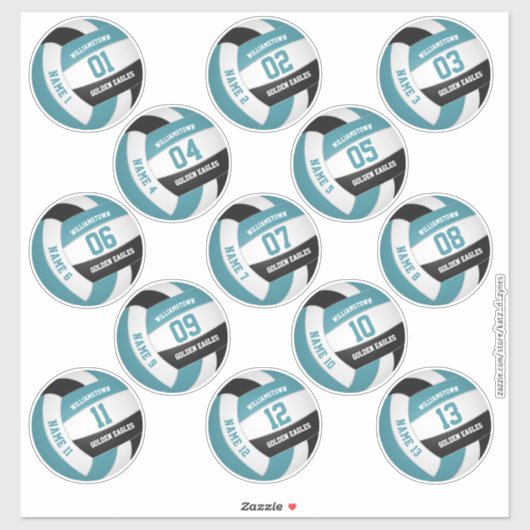 ティール（緑がかった色）ブラック13カスタム選手がバレーボールを命名 シール (シート)