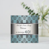 ティール（緑がかった色）ブラック40th誕生日パーティの招待状 招待状 (スタンド正面)