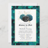ティール(緑がかった色)、ブラック、および金ゴールドフローラブライダルシャワー(メール別) 招待状 (正面)