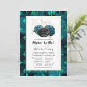 ティール(緑がかった色)、ブラック、および金ゴールドフローラブライダルシャワー(メール別) 招待状 (スタンド正面)