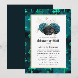 ティール（緑がかった色）、ブラック、および金ゴールドフローラブライダルシャワー（メール別） 招待状