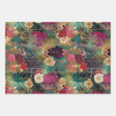 ティール（緑がかった色）、ブラック&クリームデコページの劇的なフローラ ラッピングペーパーシート (正面3)