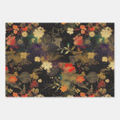 ティール（緑がかった色）、ブラック&クリームデコページの劇的なフローラ ラッピングペーパーシート (正面2)