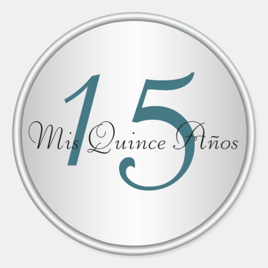 ティール(緑がかった色)、ブラック&シルバーキンセアニェラ封筒用シール ラウンドシール (正面)