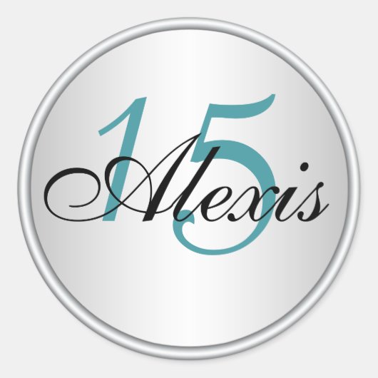 ティール(緑がかった色)、ブラック&シルバーキンセアニェラ封筒用シール ラウンドシール (正面)