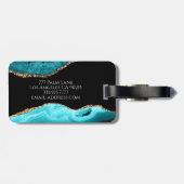 ティール(緑がかった色)ブラック&金ゴールドアガテ、DIYネーム&モノグラム ラゲッジタグ (裏面横)