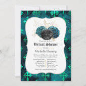 ティール(緑がかった色)、ブラック、金ゴールドフローラの仮想ブライダルシャワー 招待状 (正面)
